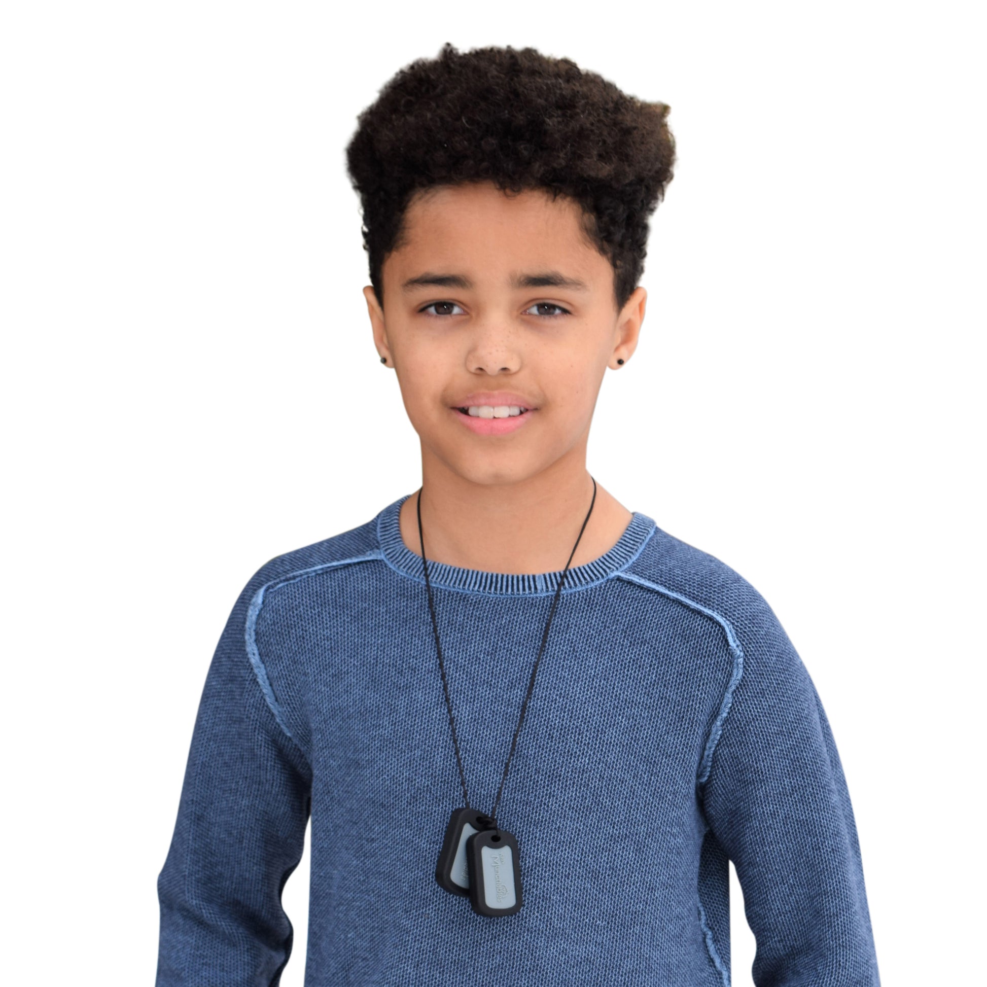 Munchables Chewable Military Dog Tags worn by young adult man in Canada.