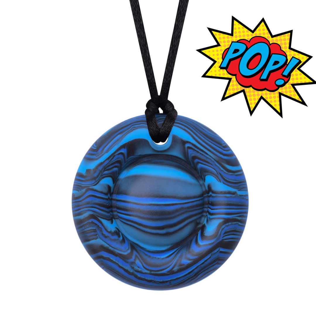 Pop It Stim Fidget Toy Chew Necklace in wavy navy.