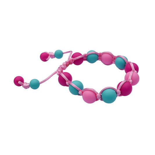 Munchables Girls Chew Bracelet in pink, aqua and fuchsia.