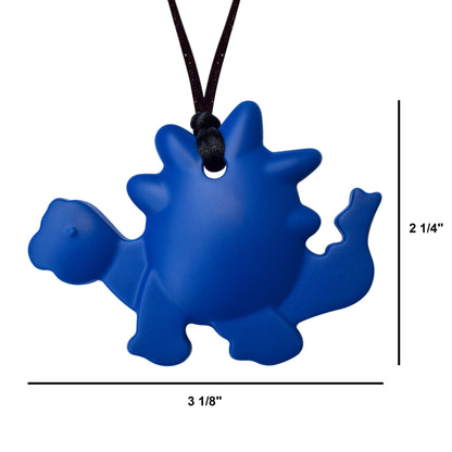 The Munchables Navy Stegosaurus Chew Necklace Measures approximately 8cm by 6cm.