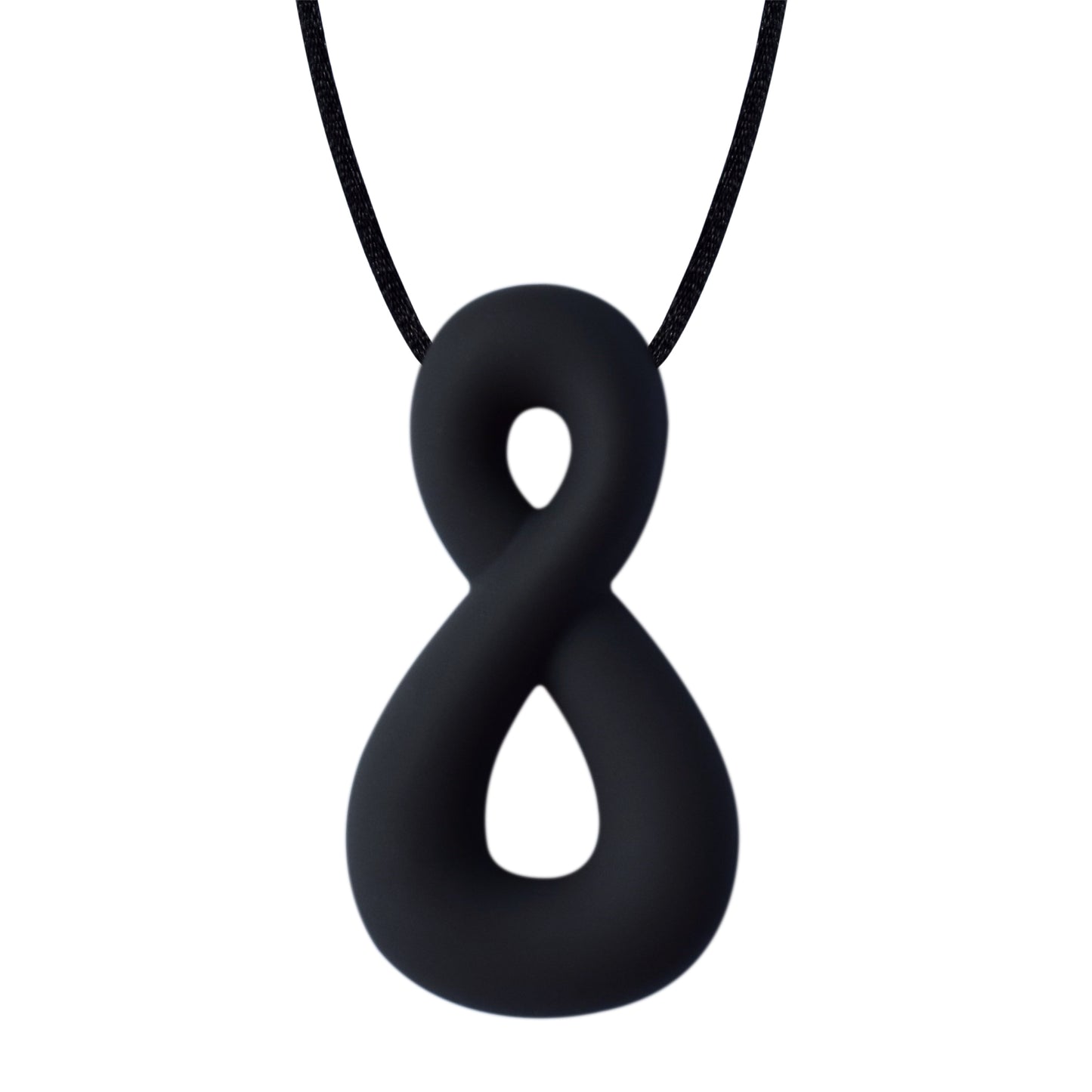 Infinity Shaped Adult Chew Necklace in black.